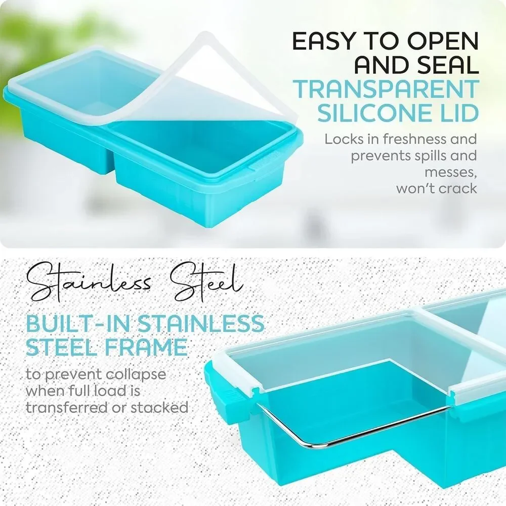 3-Pack Silicone Soup Freezer Trays w/ Lids Makes 6 Large Portions BPA Free